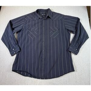 Wrangler Men XL Western Snap Front Black Gray Long Sleeve Rodeo Cowboy Shirt